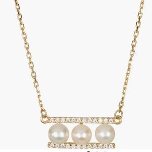 Yellow Gold Plated Sterling Silver 7mm Freshwater Pearl Swarovski Necklace. New!